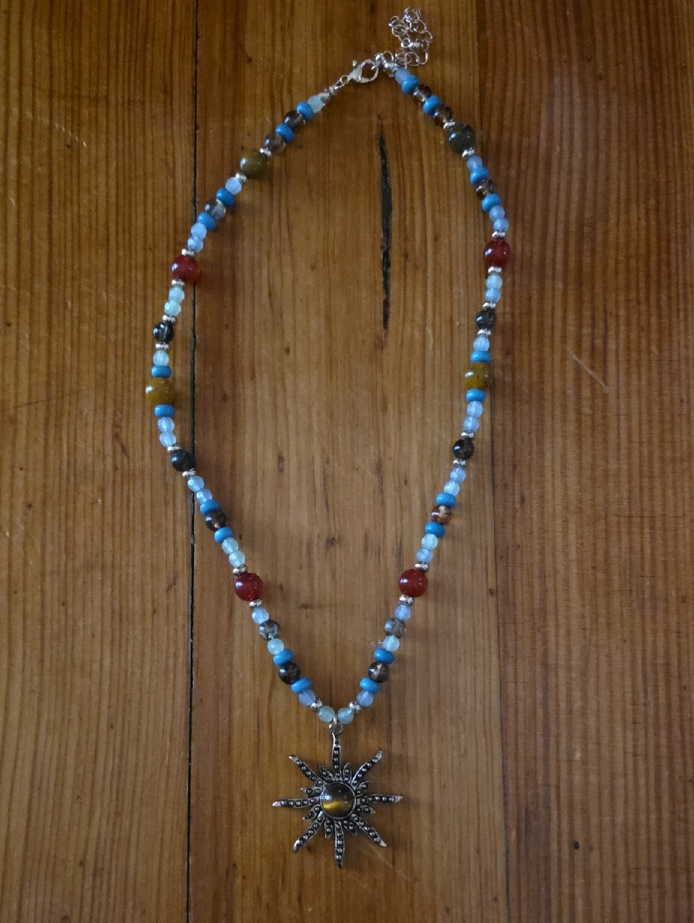 Bohemian Beaded Necklace with Sun Pendant